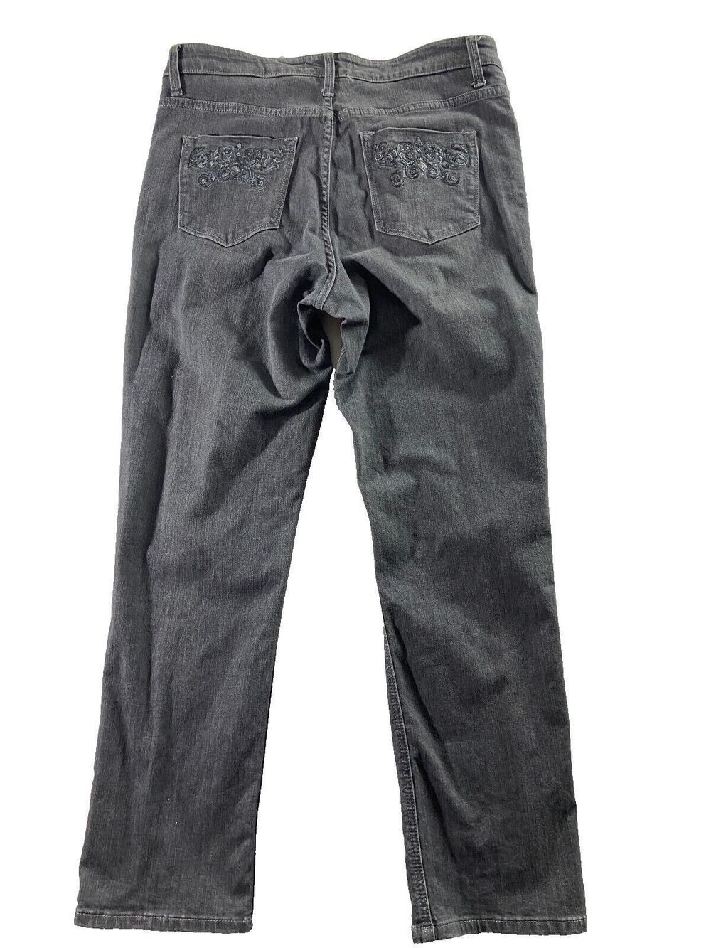 Lee Platinum Label Jeans Petite Womens 12P Grey Straight Leg High Rise Embellish